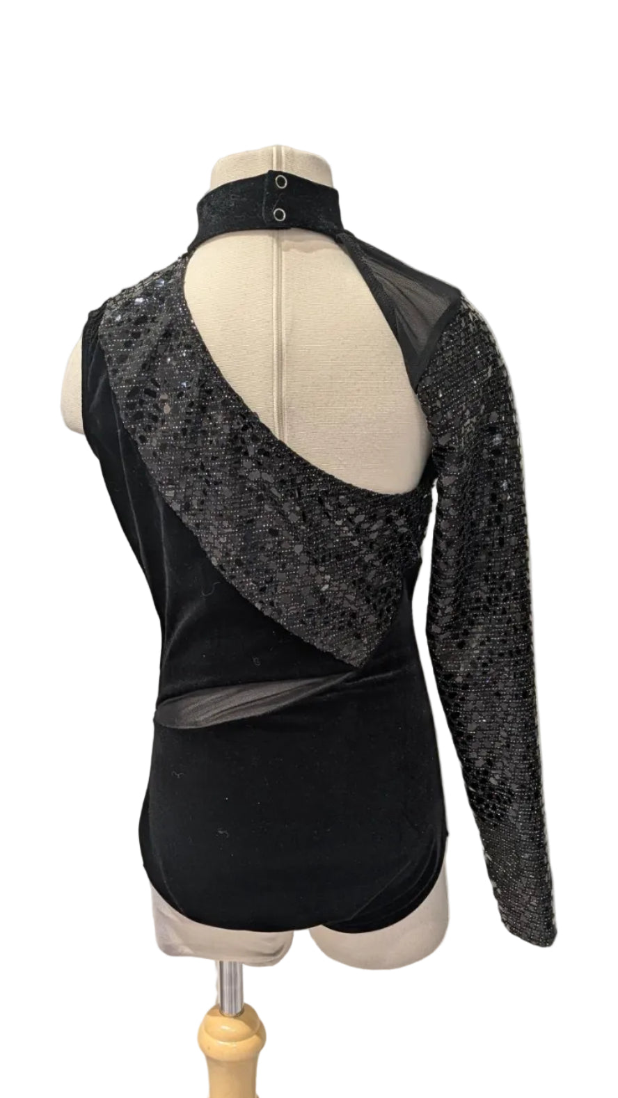 Velvet and Mesh Asymmetric Single Sleeve Body Suit