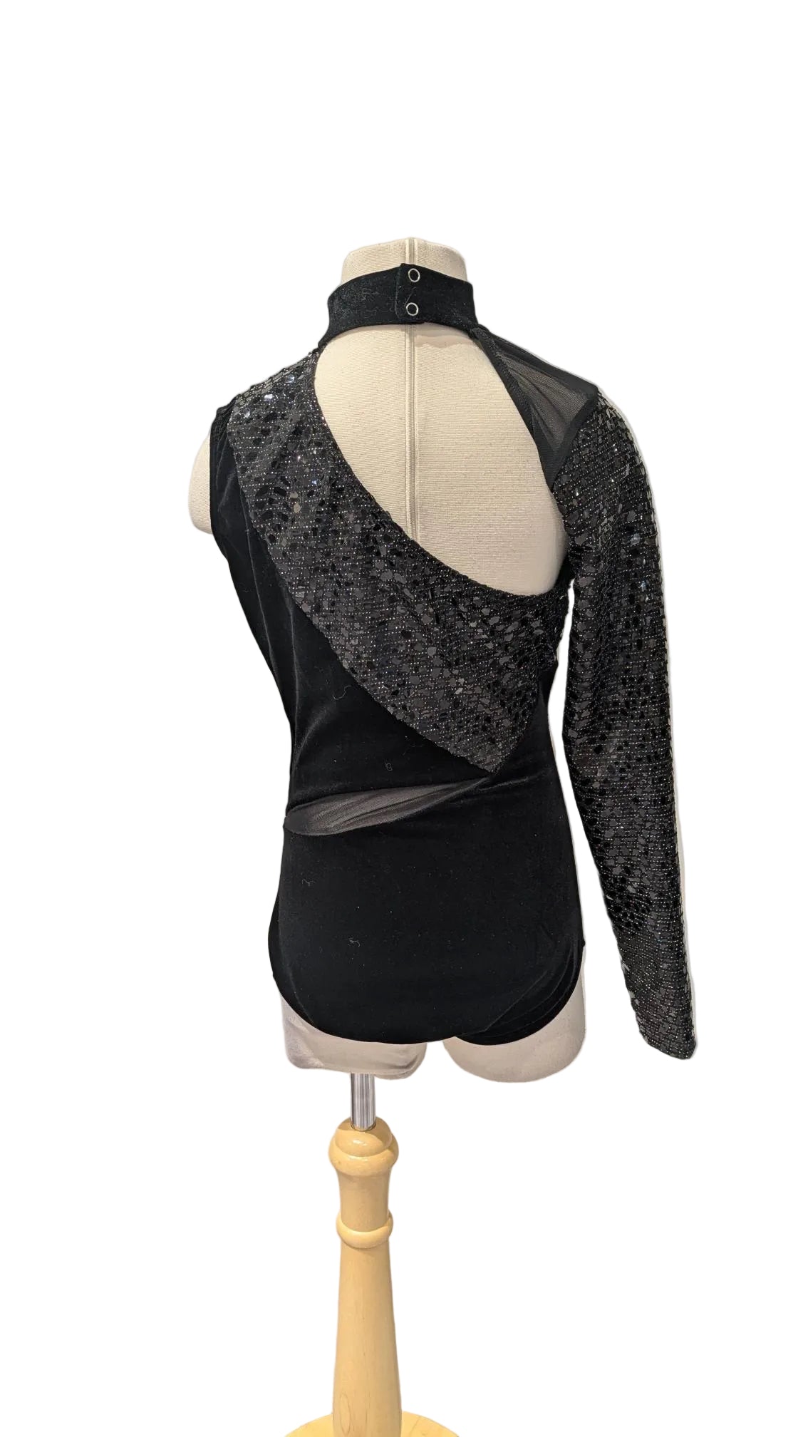 Black Sequin One Sleeve Bodysuit