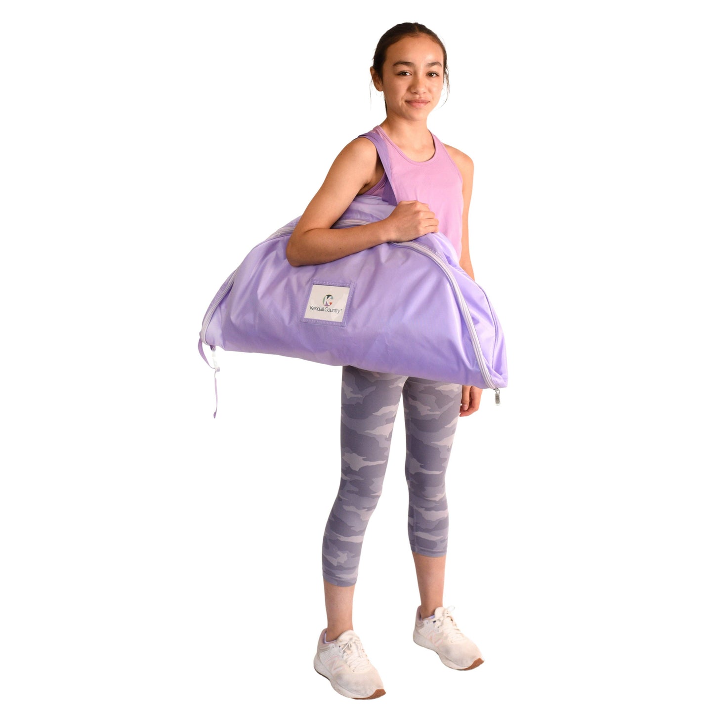 Dancer holding Small Lavender coloured Pancake Tutu Bag, 30"