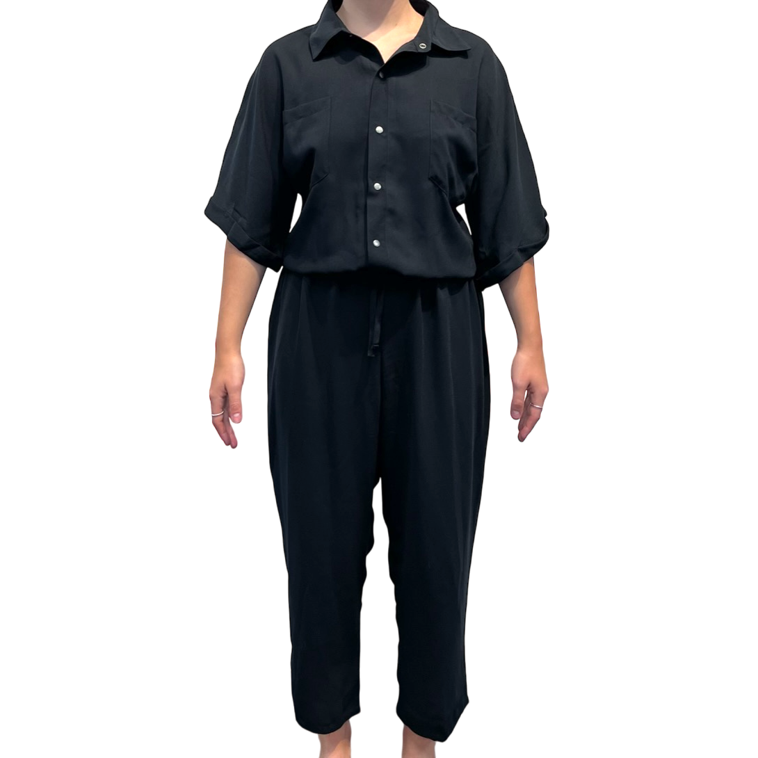 One-piece button-down in black