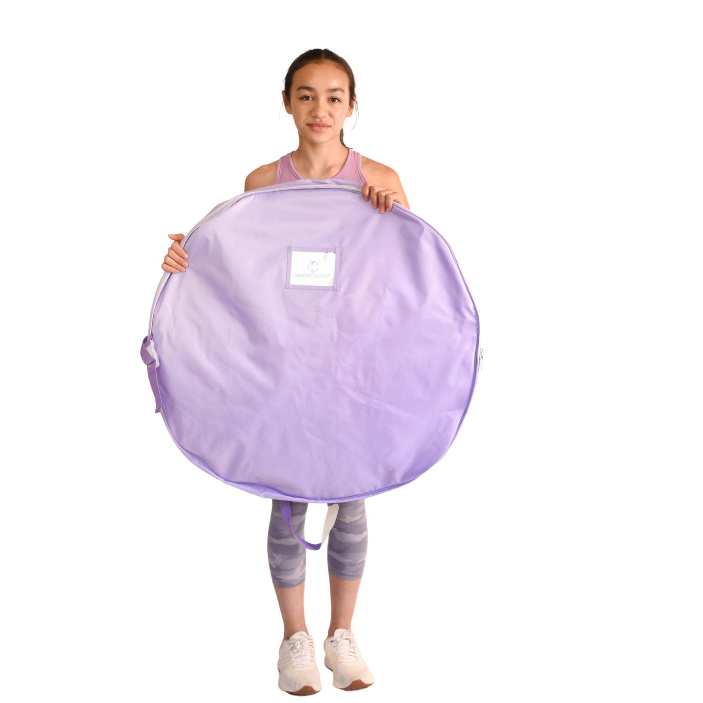 Dancer holding Small Lavender coloured Pancake Tutu Bag, 30"
