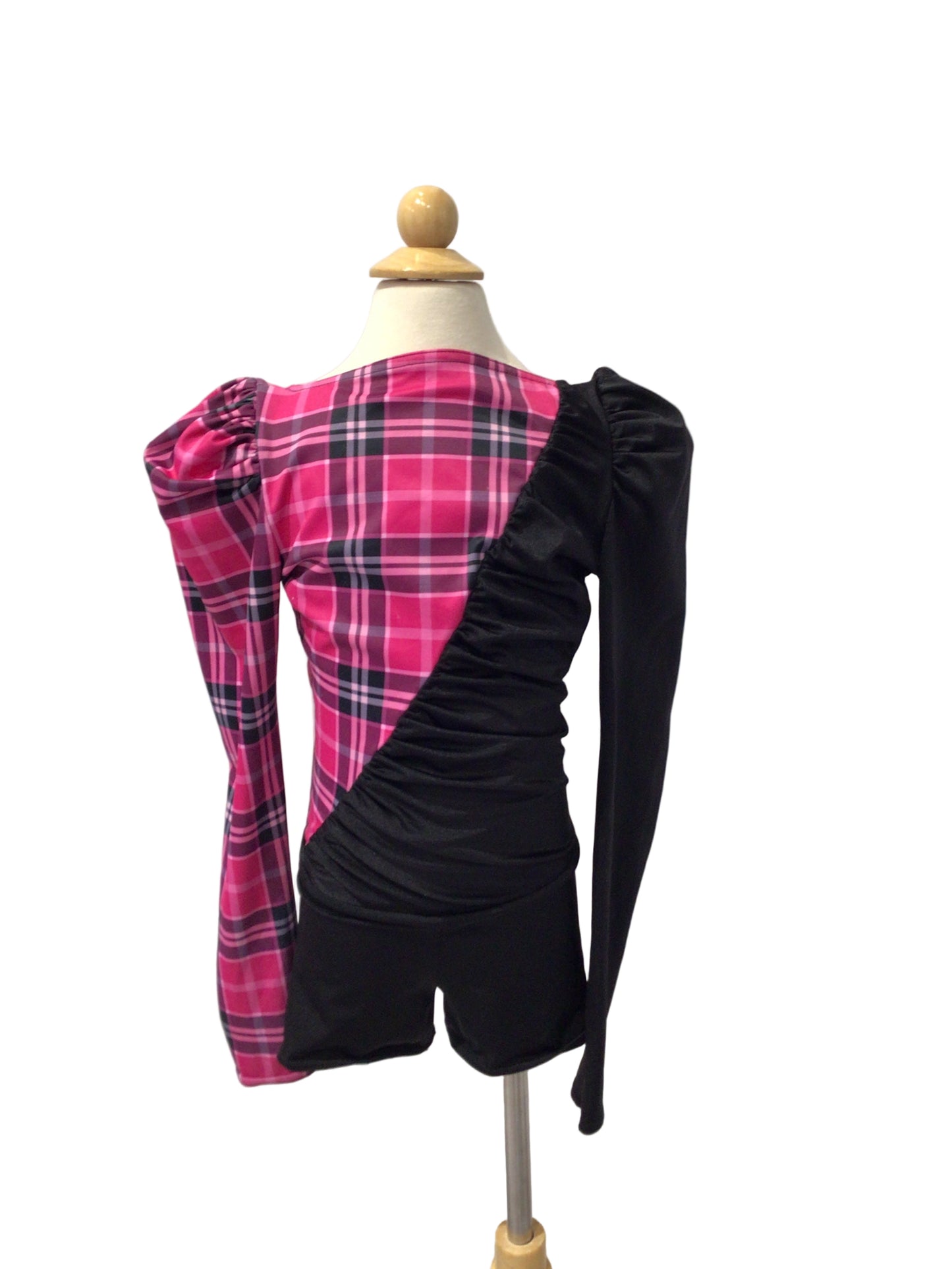 Pink Plaid Long Sleeve Biketard