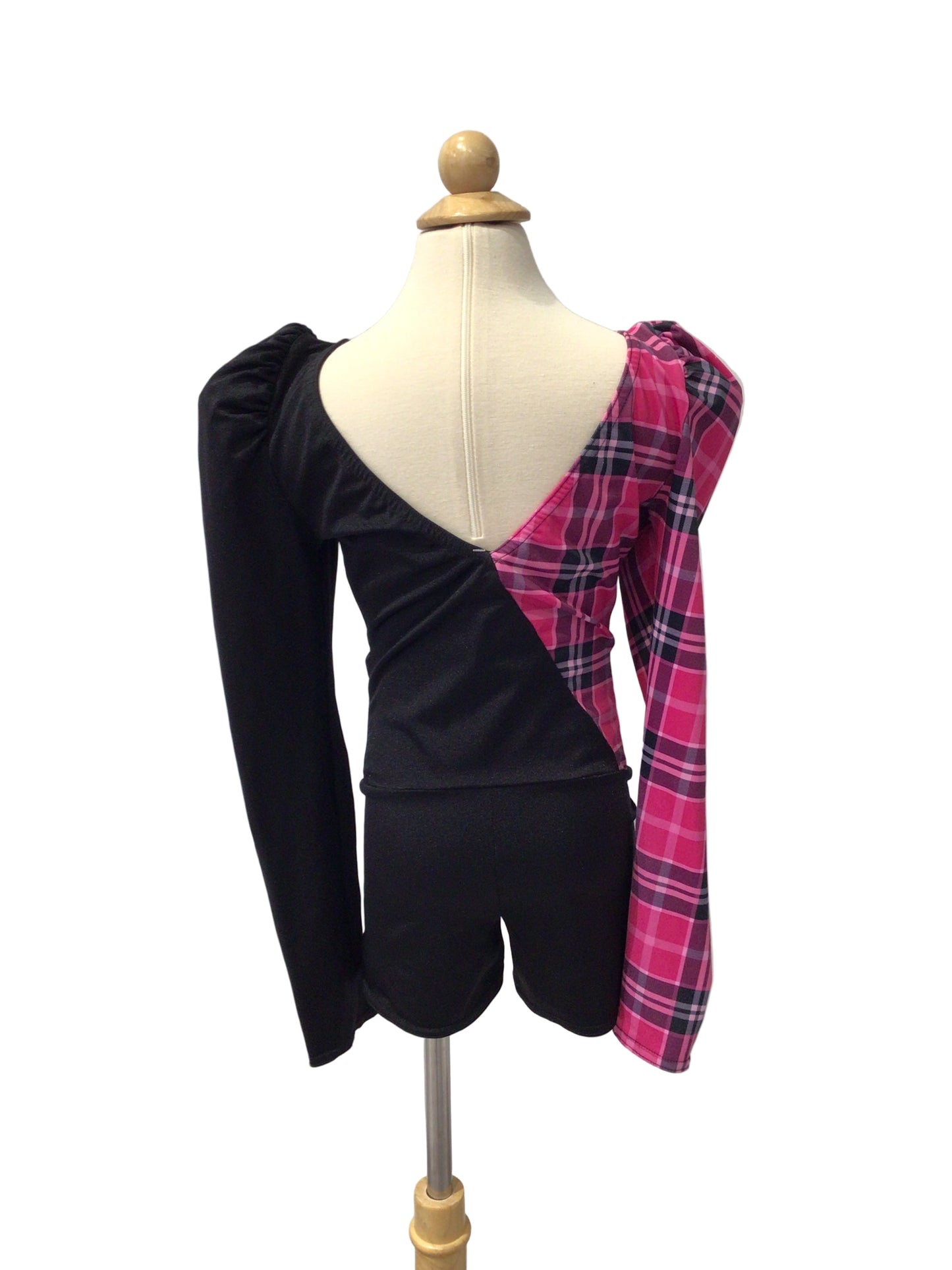 Pink Plaid Long Sleeve Biketard