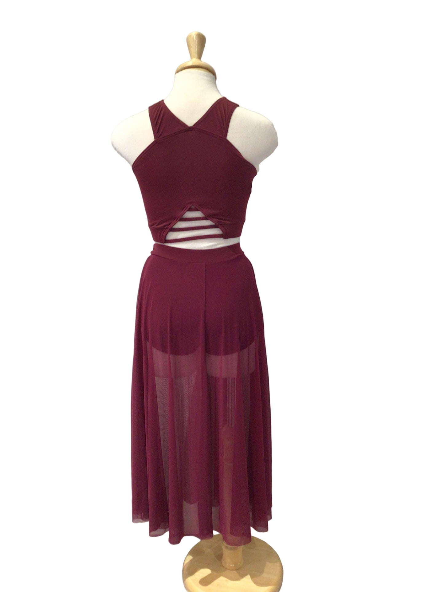 Maroon Sport Top with Mesh Skirt