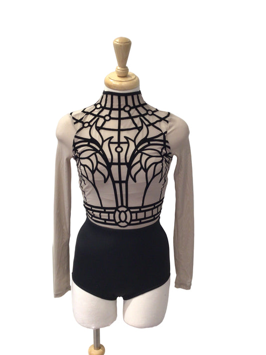 Grey and Black Long Sleeve Bodysuit