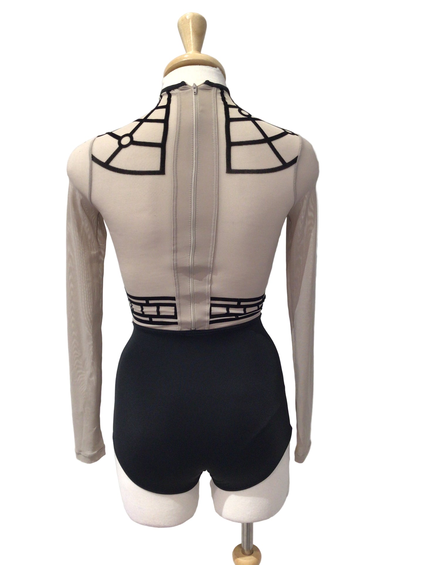 Grey and Black Long Sleeve Bodysuit