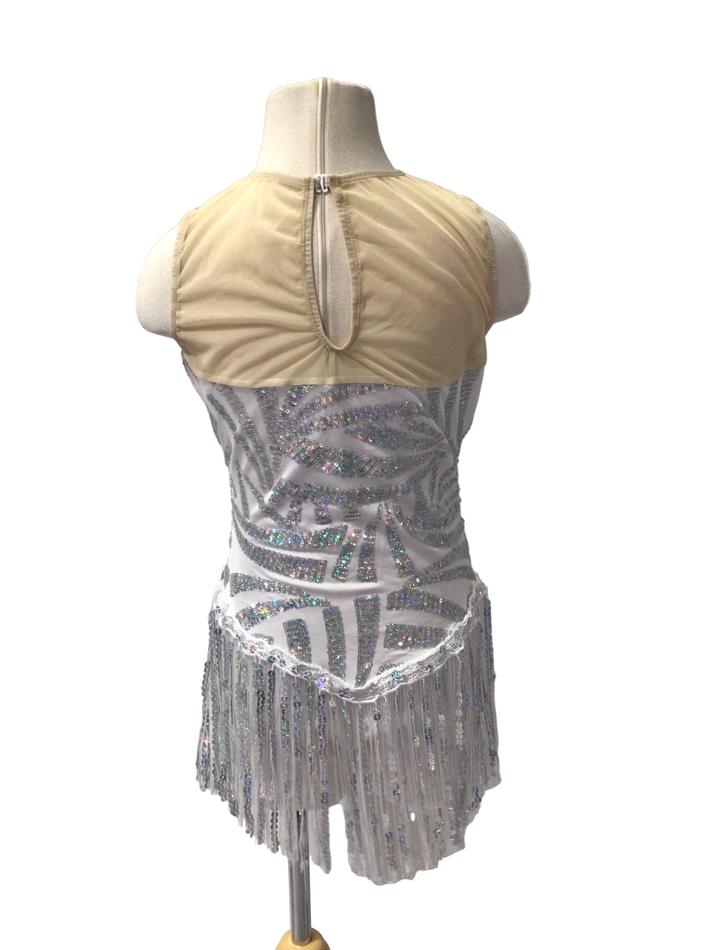 Silver and White Fringe Biketard
