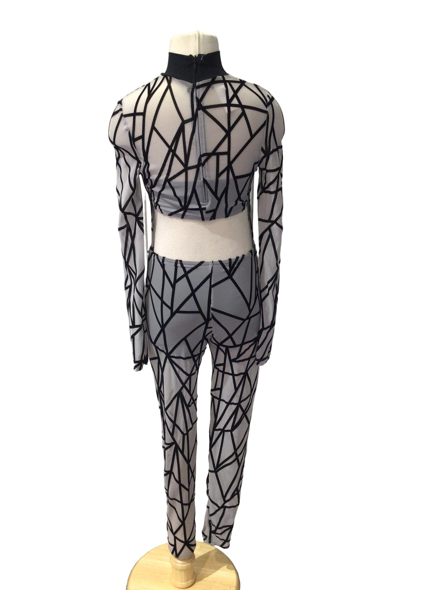 Grey Mesh Unitard with Black Pattern