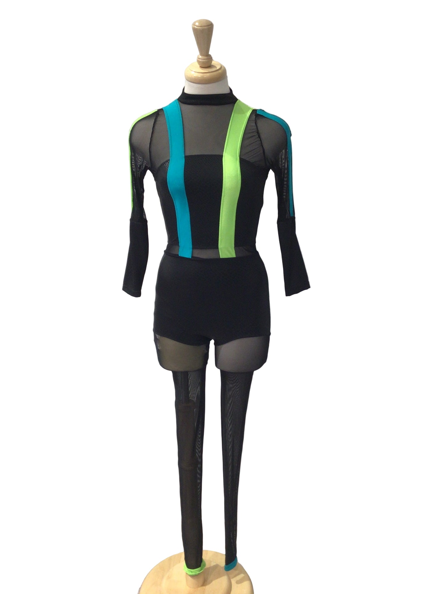Black Unitard with Blue and Green Stripes