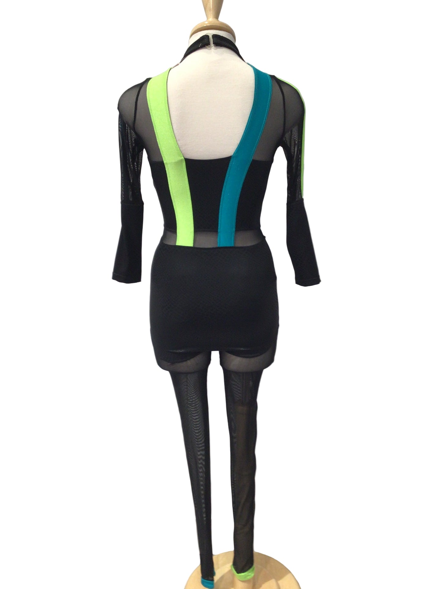 Black Unitard with Blue and Green Stripes