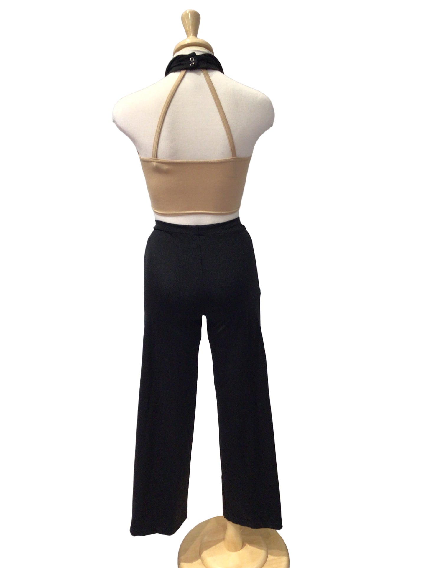 Beige Halter Top with Black Pants
