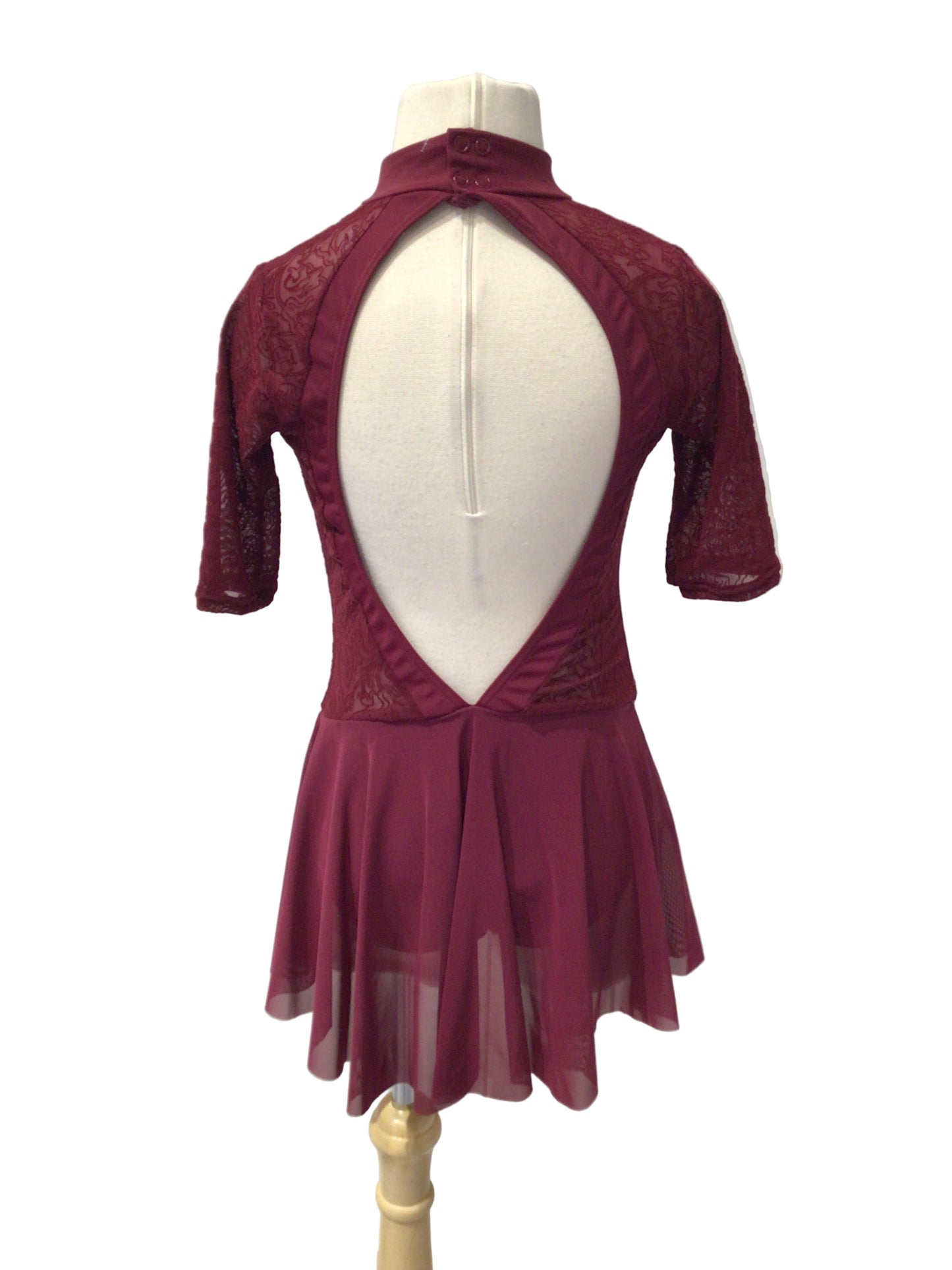 Burgundy Short Dress with Lace