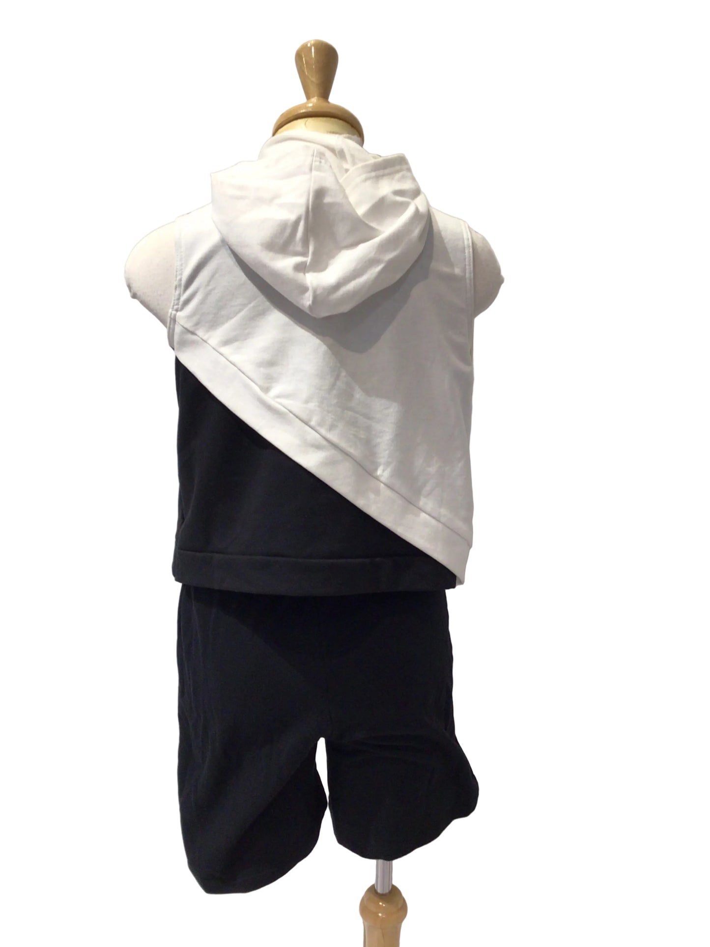 White and Black Short Sleeve Hoodie and Shorts