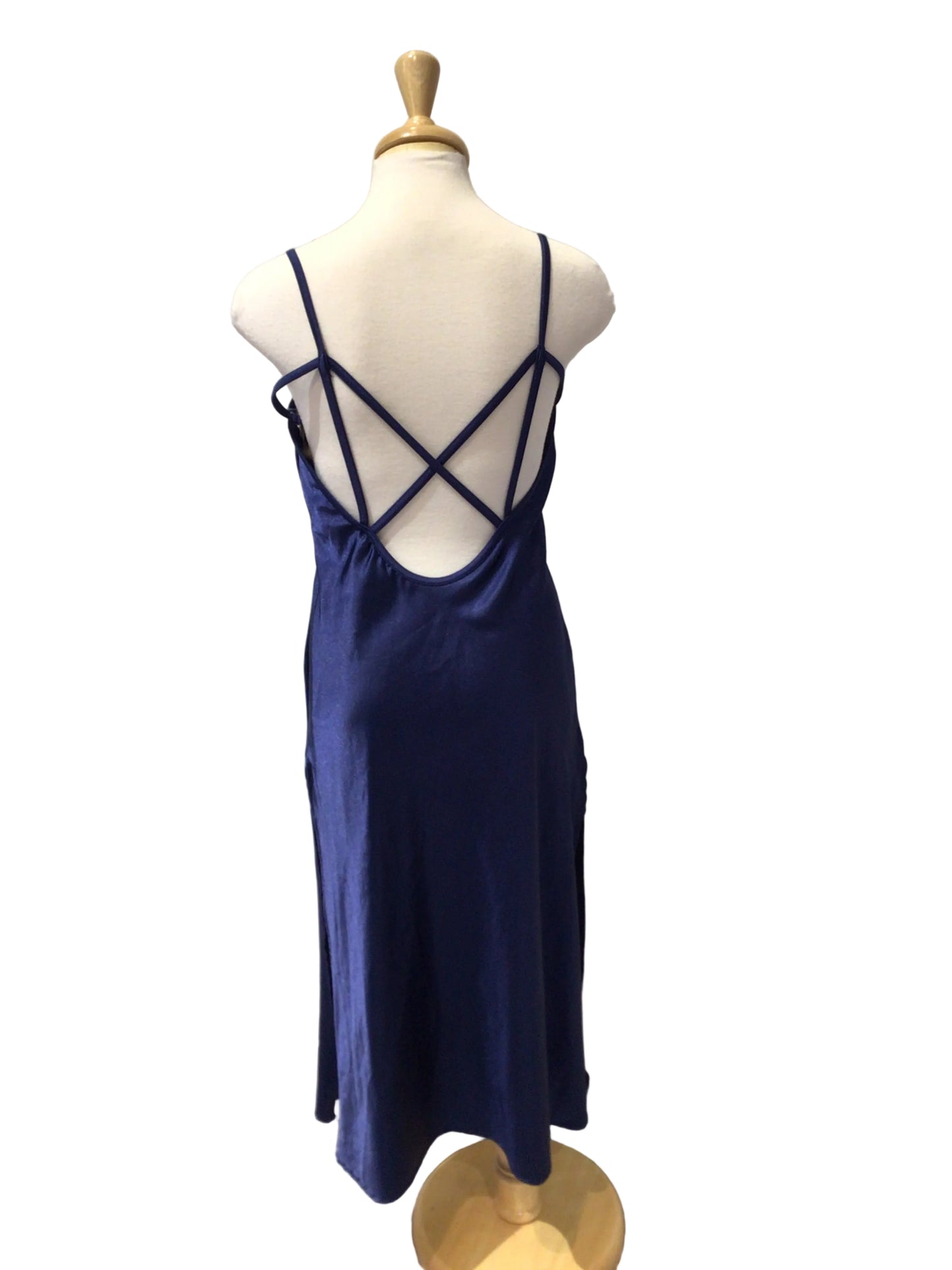 Blue Spaghetti Strap Satin Dress