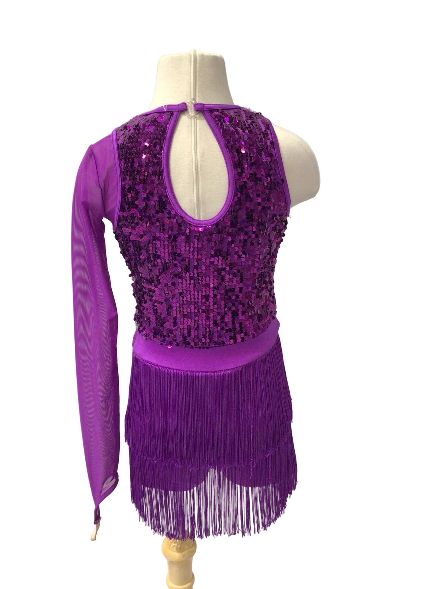 One Sleeve Purple Fringe Biketard
