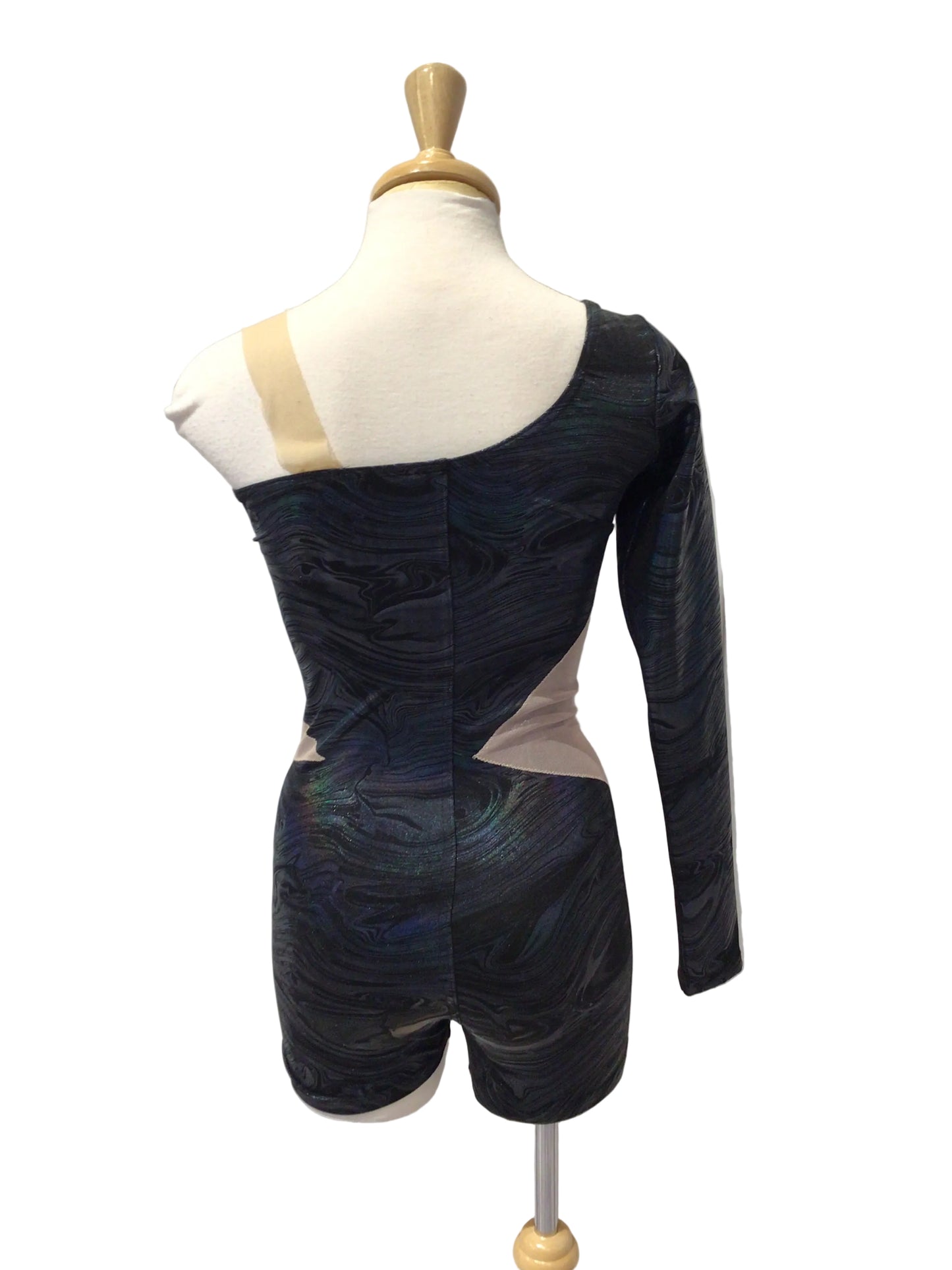 Shiny Black One Sleeve Biketard