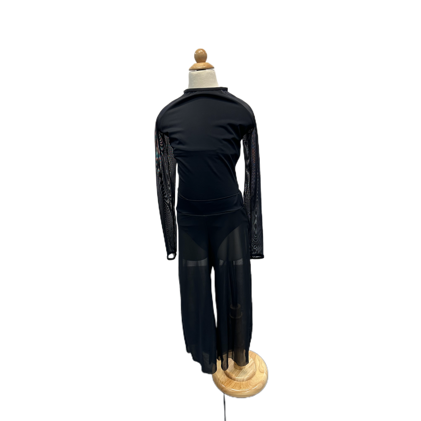 Black Long Sleeve Bodysuit with Mesh Pants