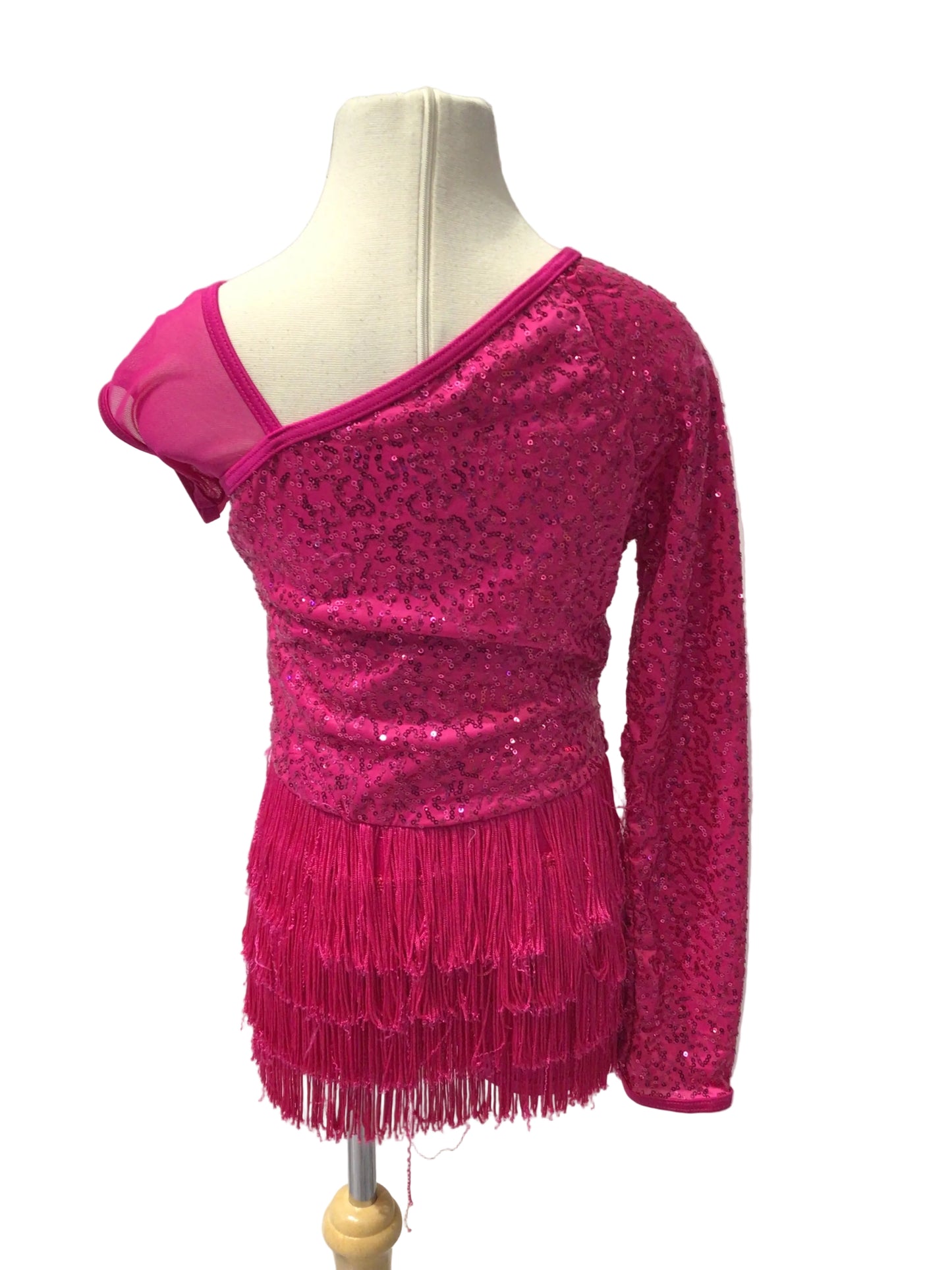 Bright Pink One Sleeve Sequin Biketard