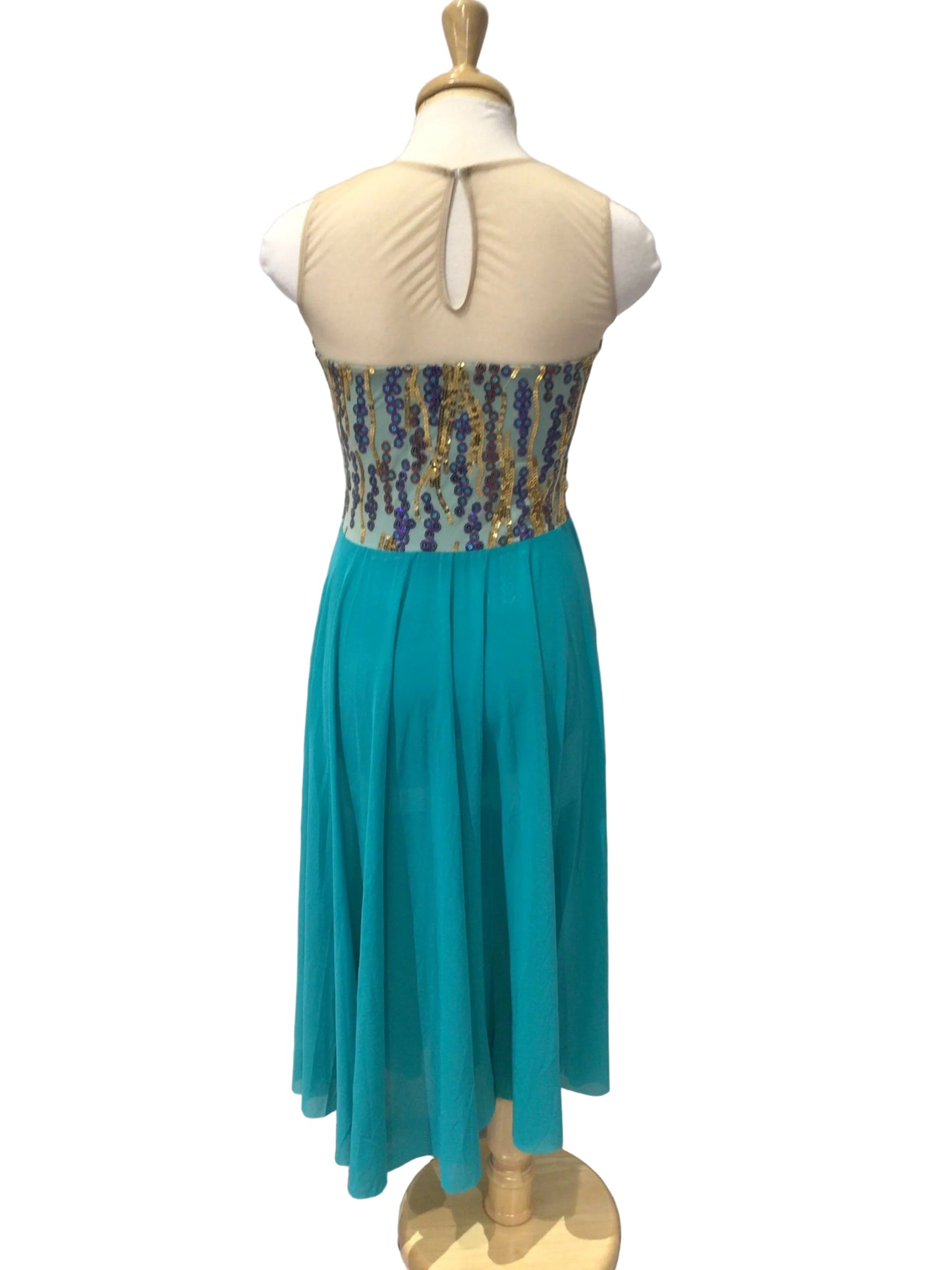 Long Teal Lyrical Dress with Sequins