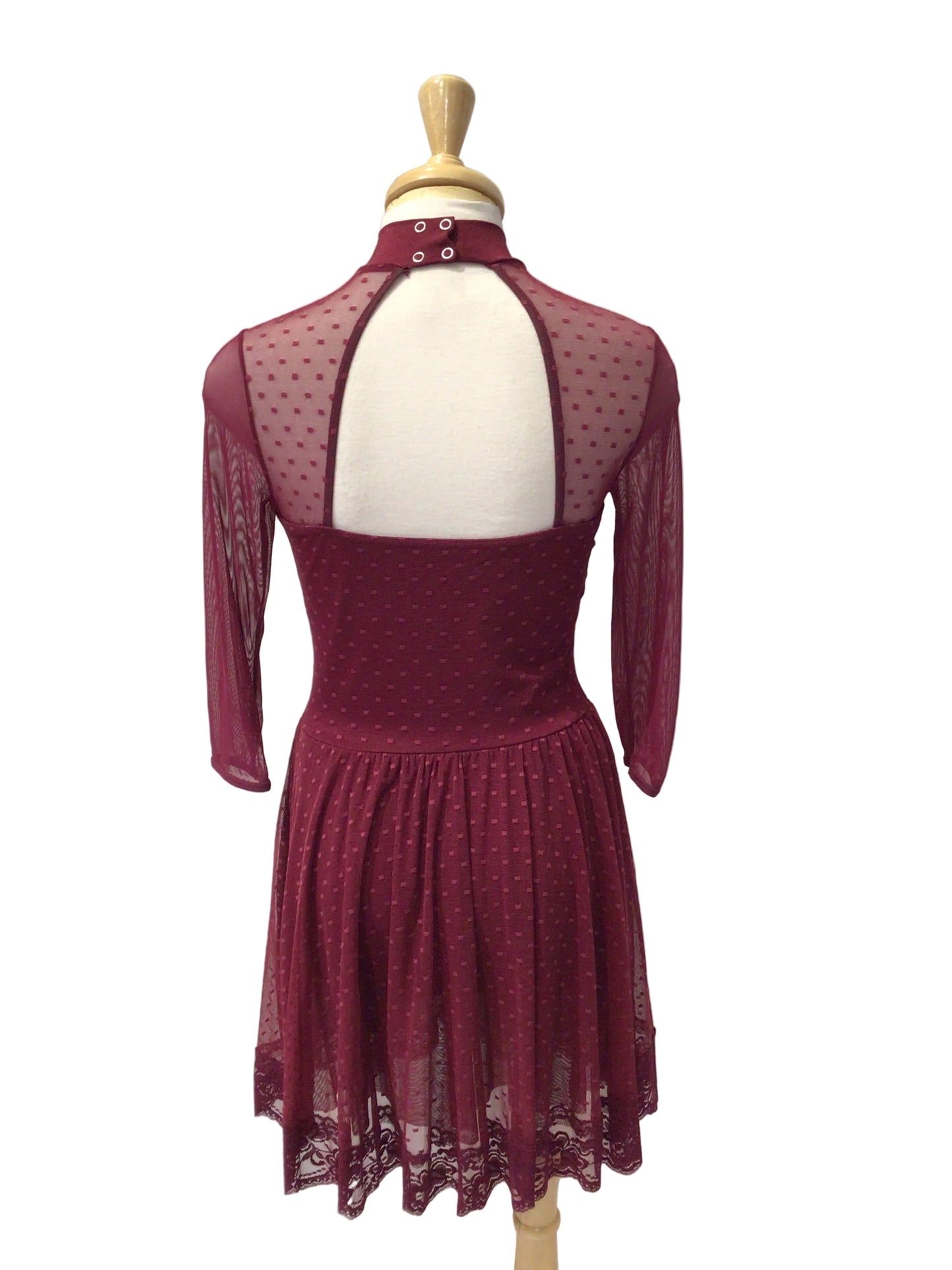 Burgundy Lace 3/4 Length Sleeve Dress