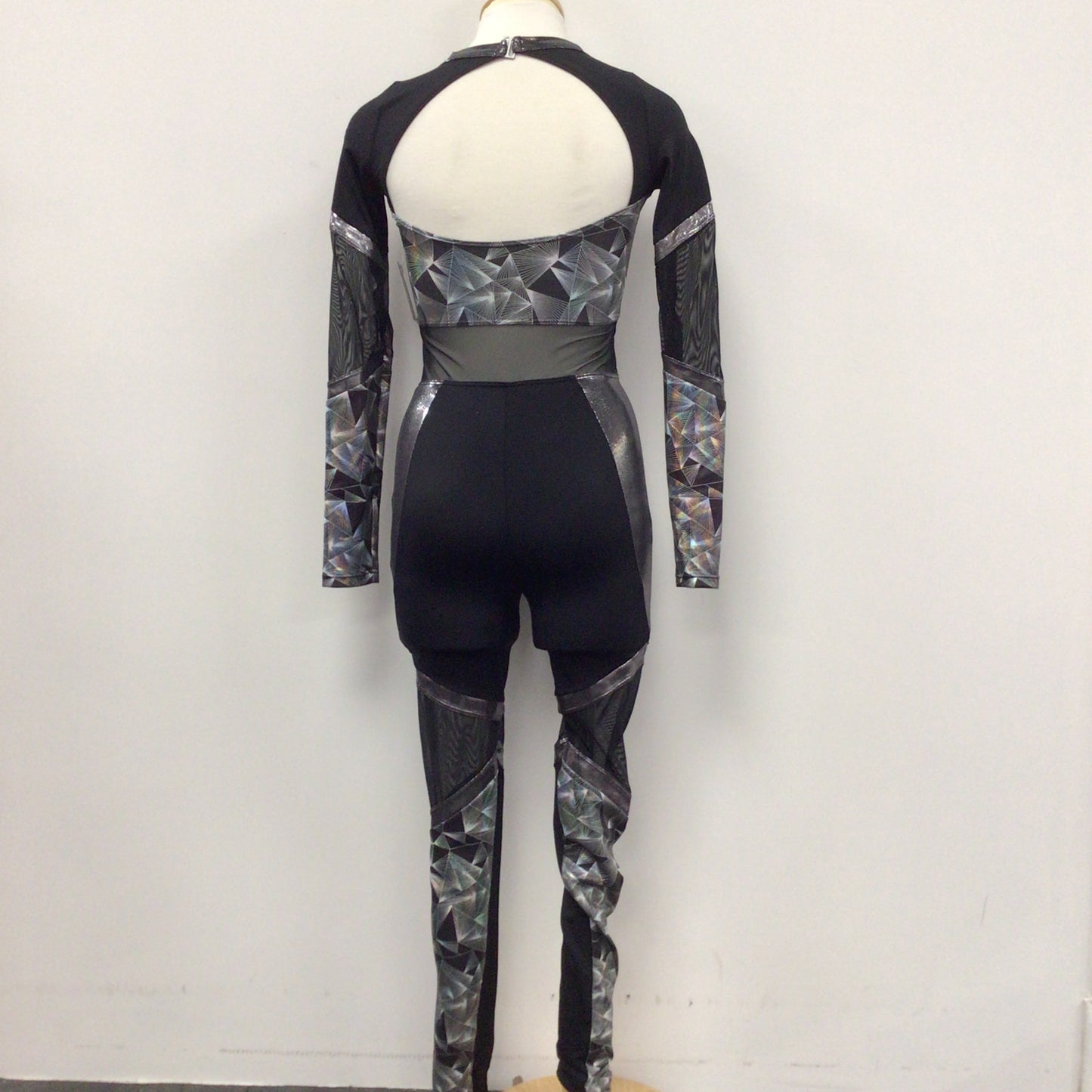 Silver and Black Long Sleeve Unitard