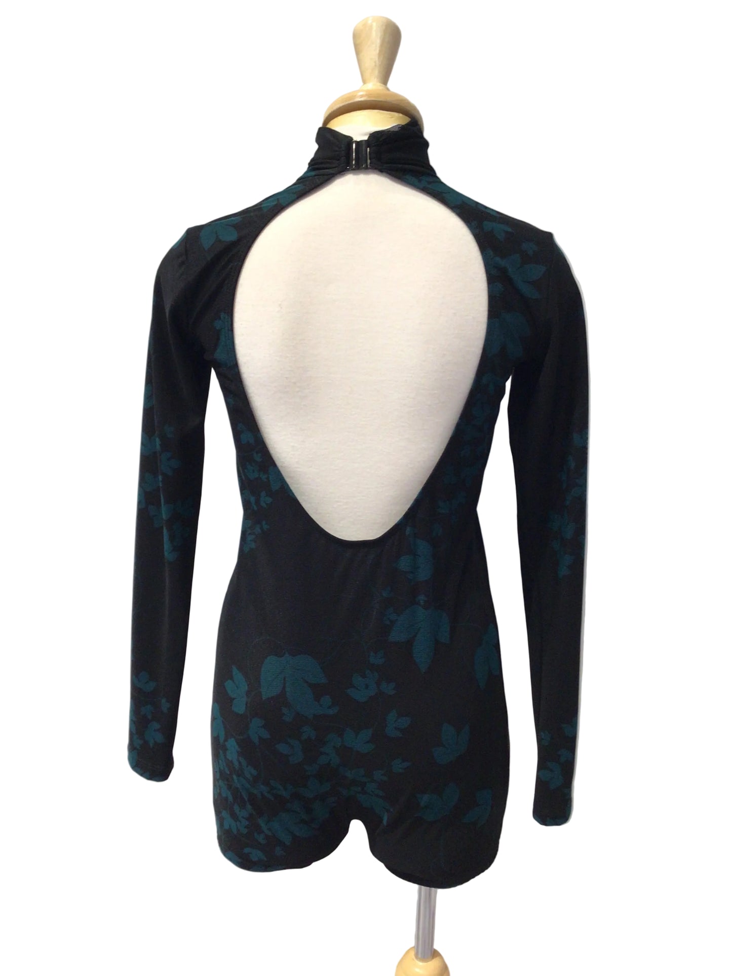 Teal Leaf Black Biketard