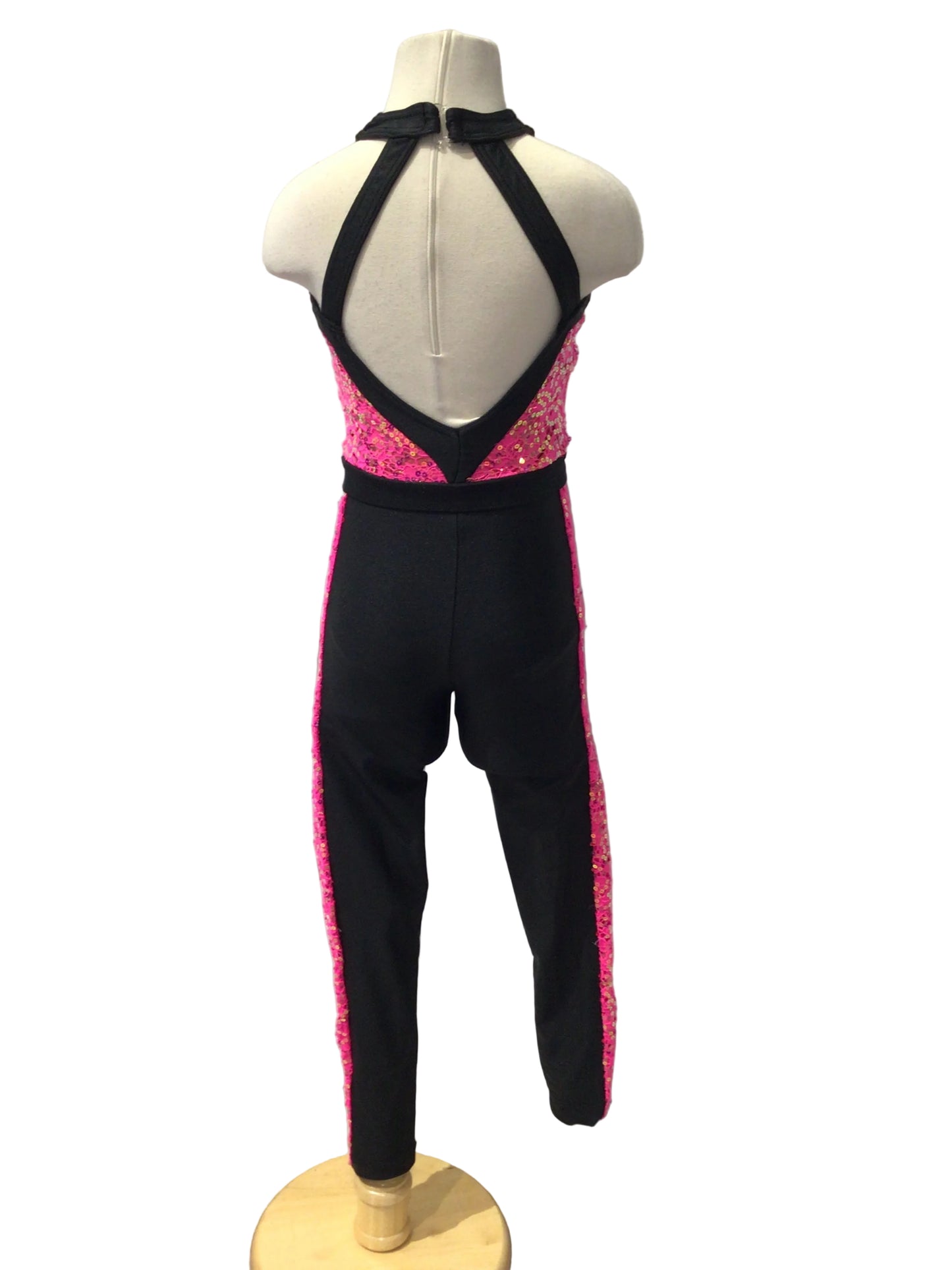 Hot Pink Sequins and Black Unitard