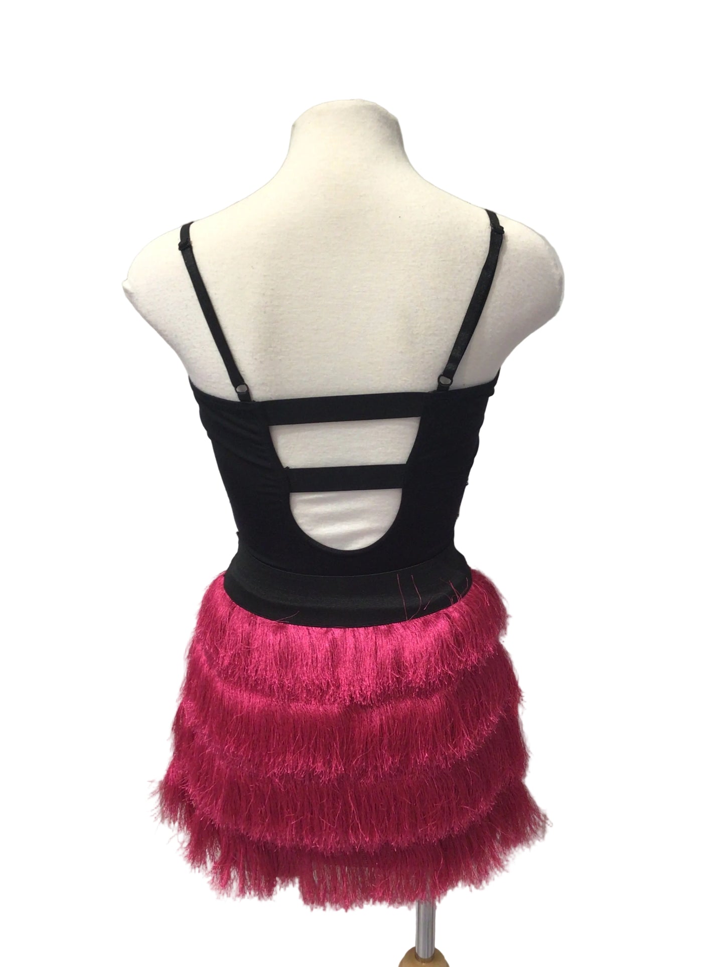Hot Pink And Black Fringe Dress