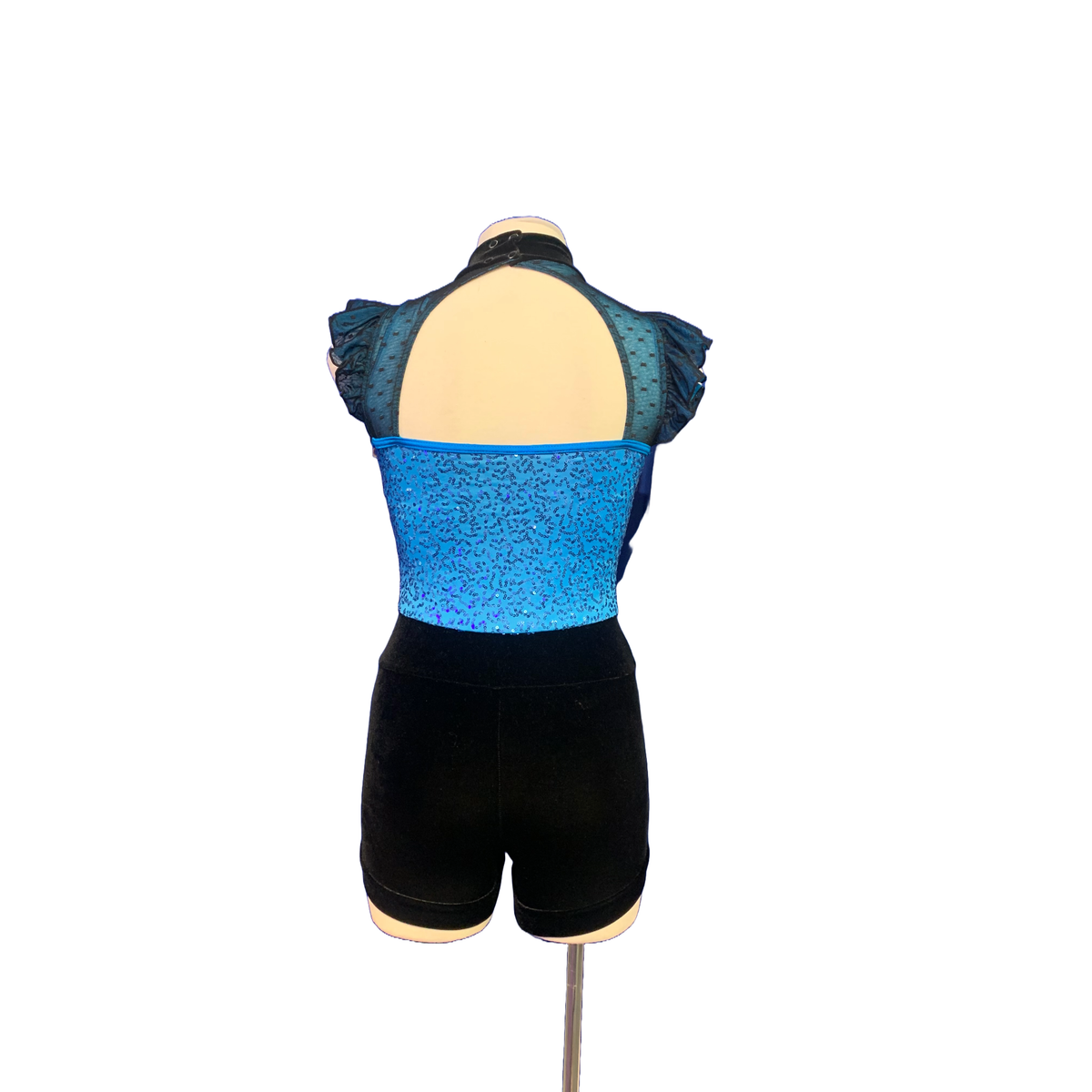Blue and Black Sequin Biketard