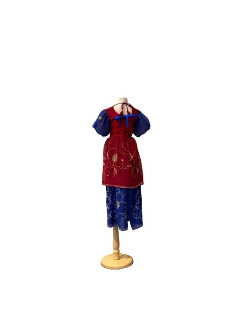 Blue and Red Poofy Sleeve Two Piece