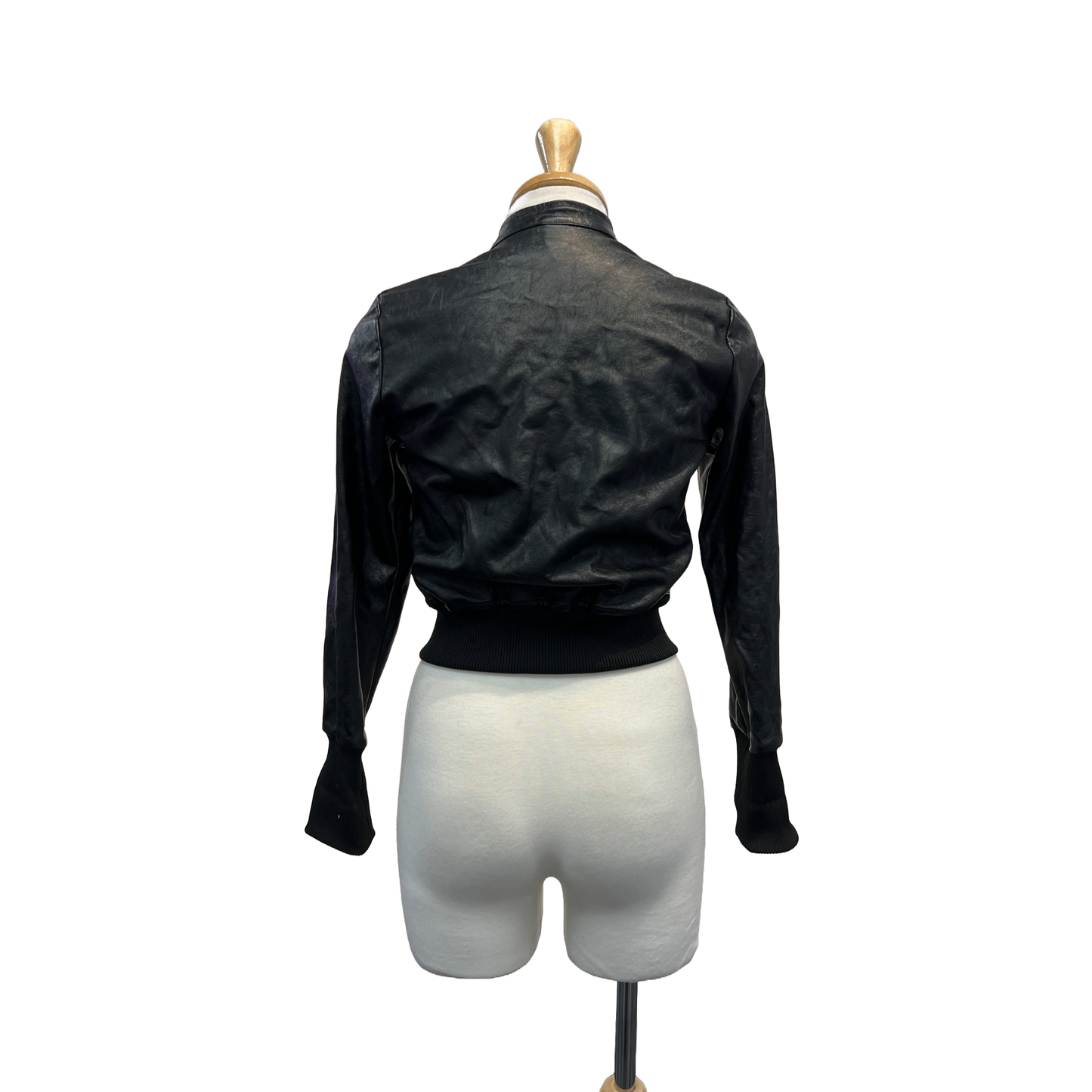 Black Pleather Bomber Jacket