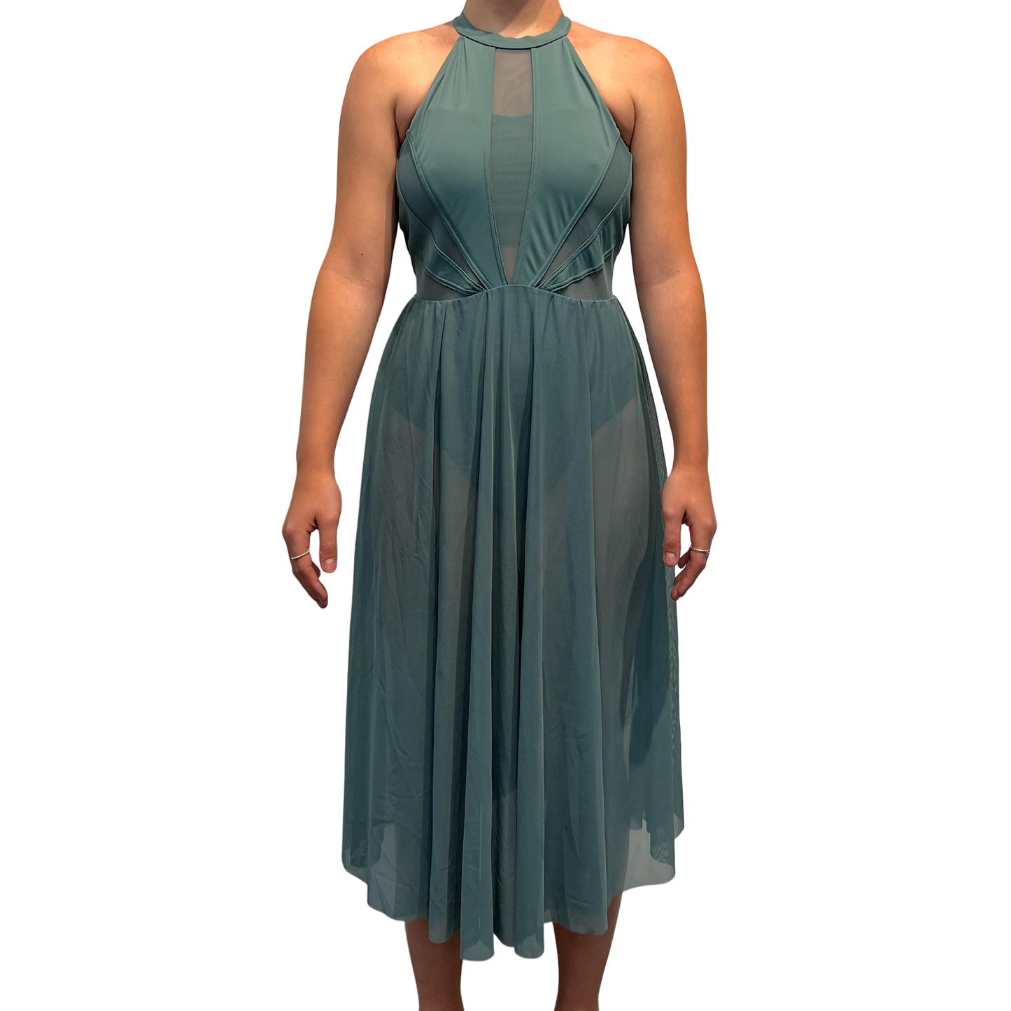 Dark Green Lyrical Dress with Mesh