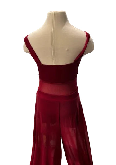 Burgundy Bodysuit with Mesh Pant