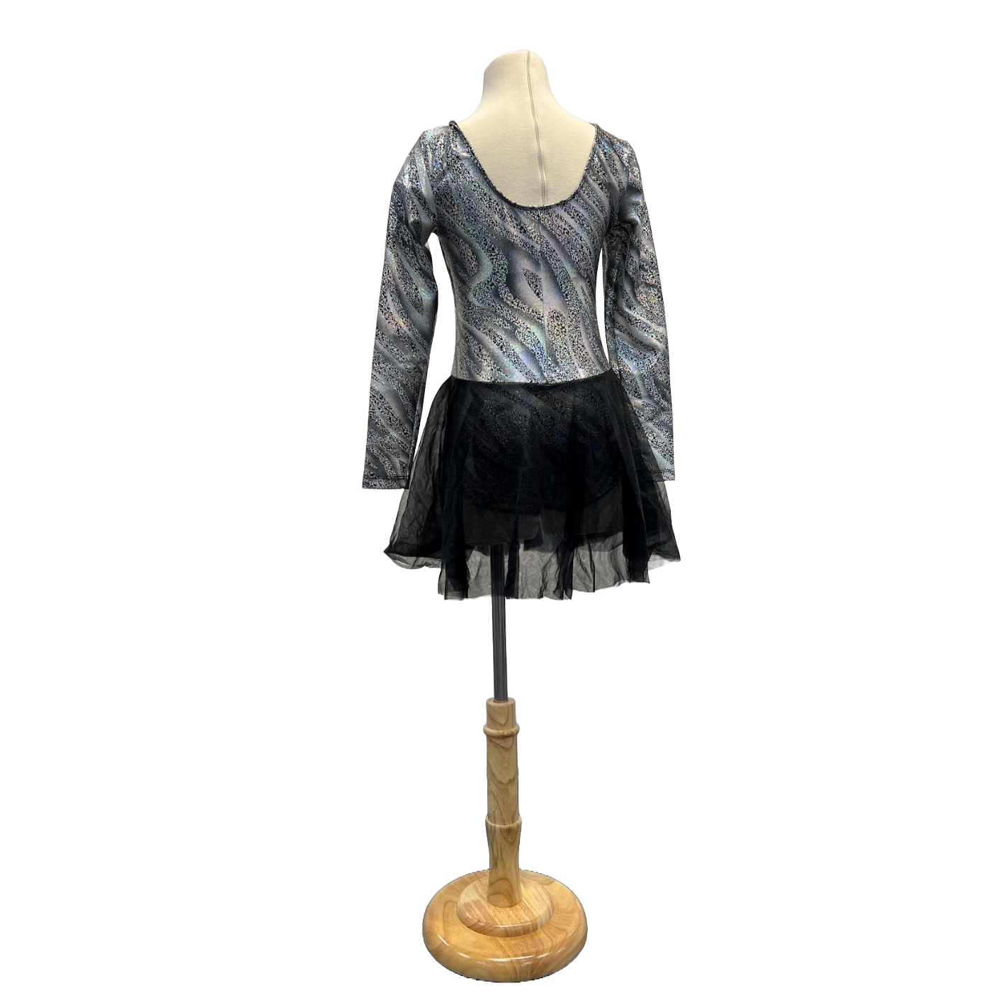 Iridescent long sleeve bodysuit with black skirt