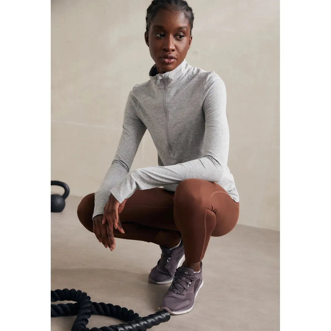 Girlfriend Collective Mock Neck Half Zip Top