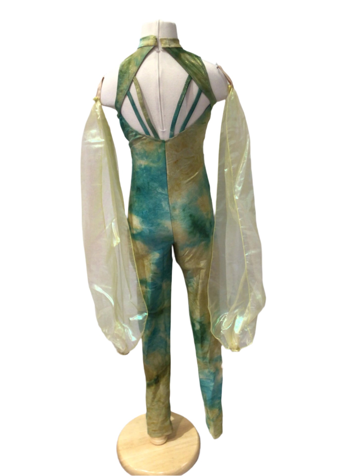 Teal and Brown Tie Dye Unitard with Arm Covers