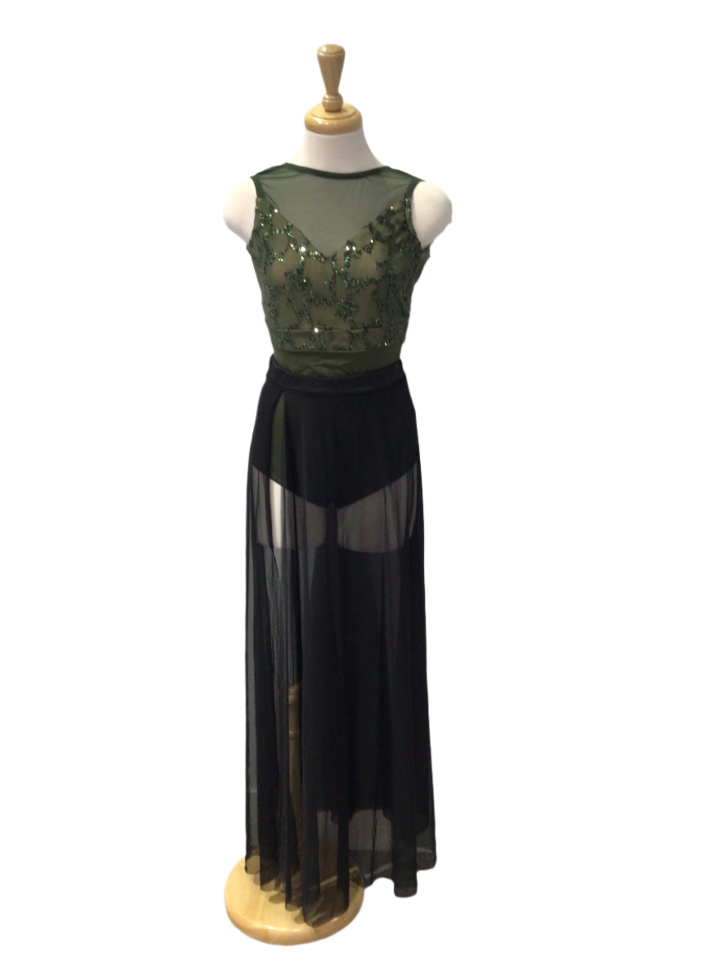 Dark Green Bodysuit with Black Skirt