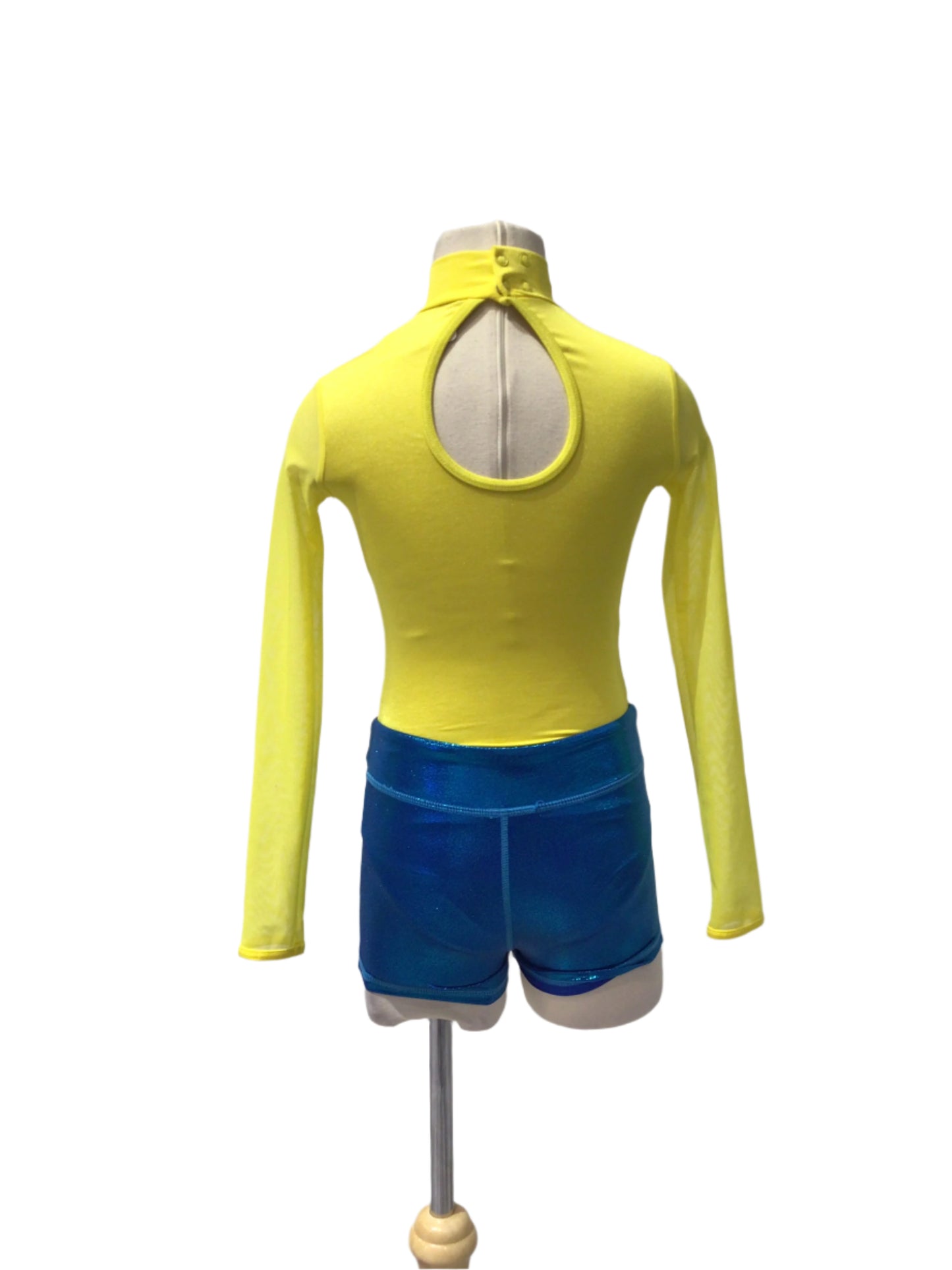 Yellow Long Sleeve Bodysuit with Blue Shorts