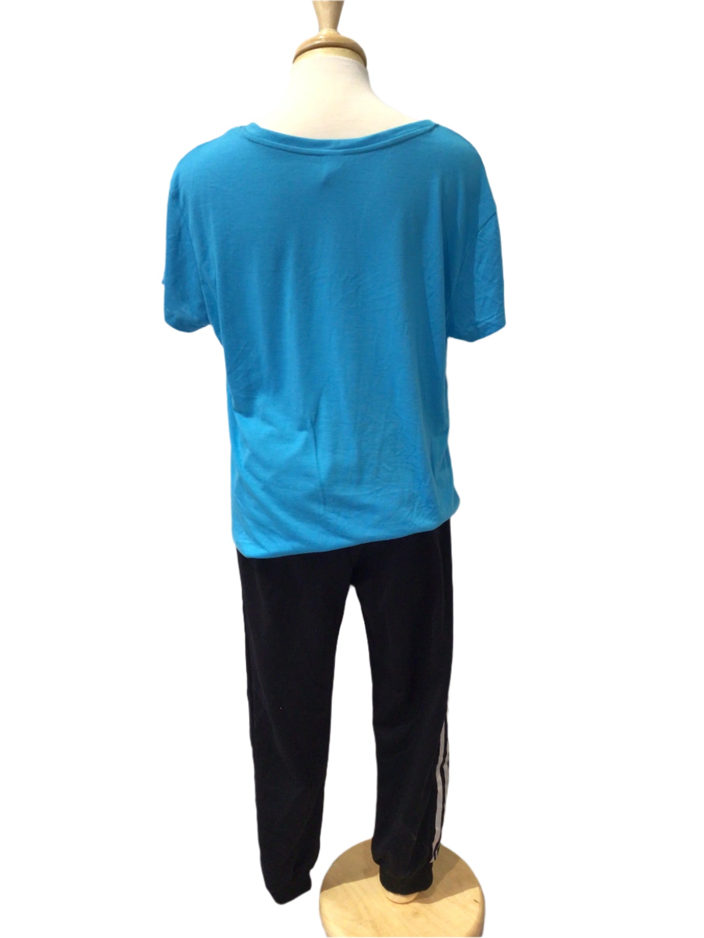Blue High Low T-Shirt with Black Track Pants
