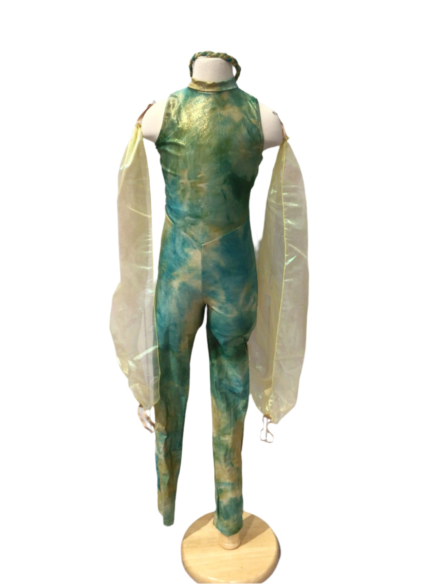 Teal and Brown Tie Dye Unitard with Arm Covers