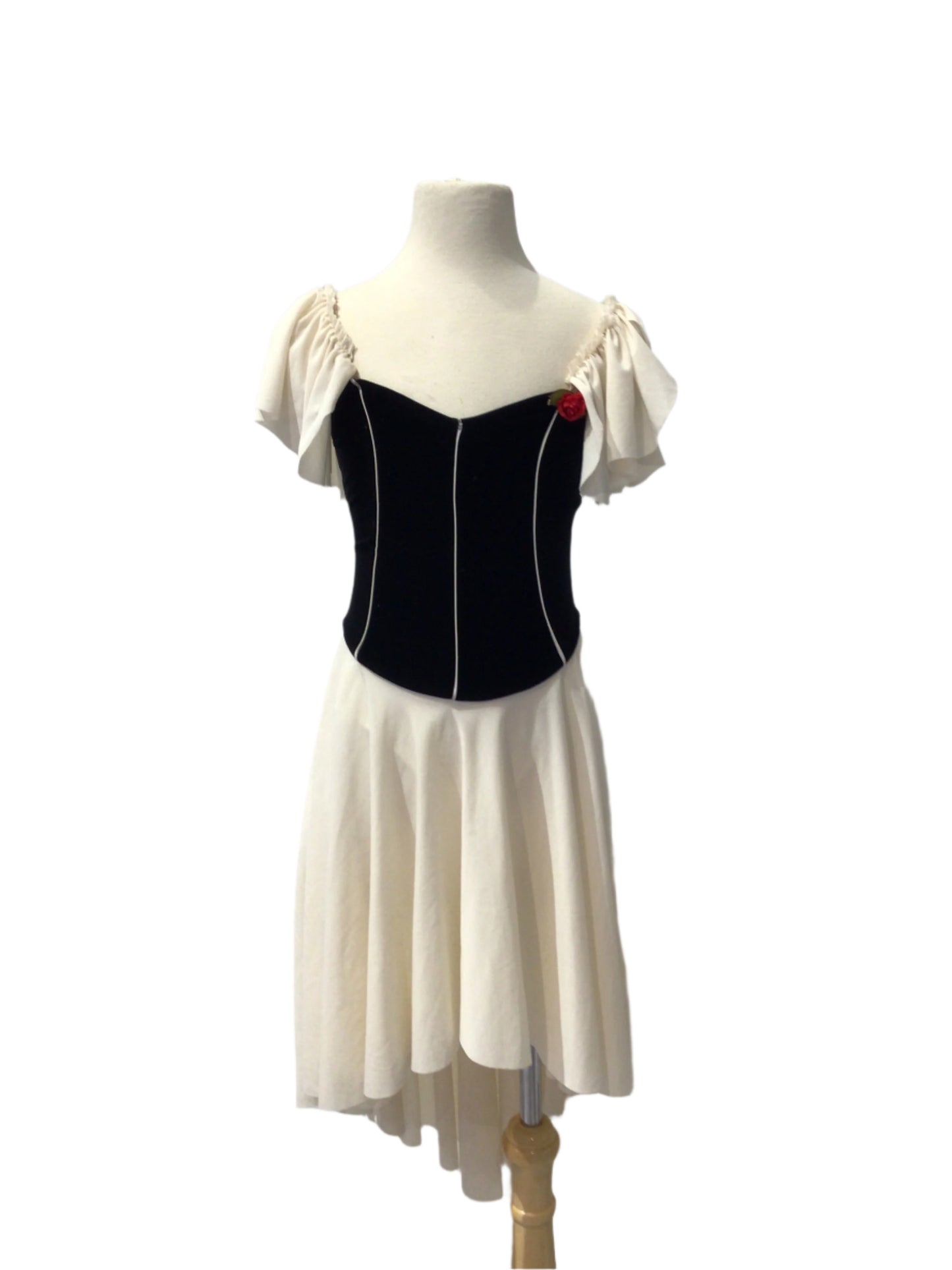 Black Velvet and Ivory Peasant Dress