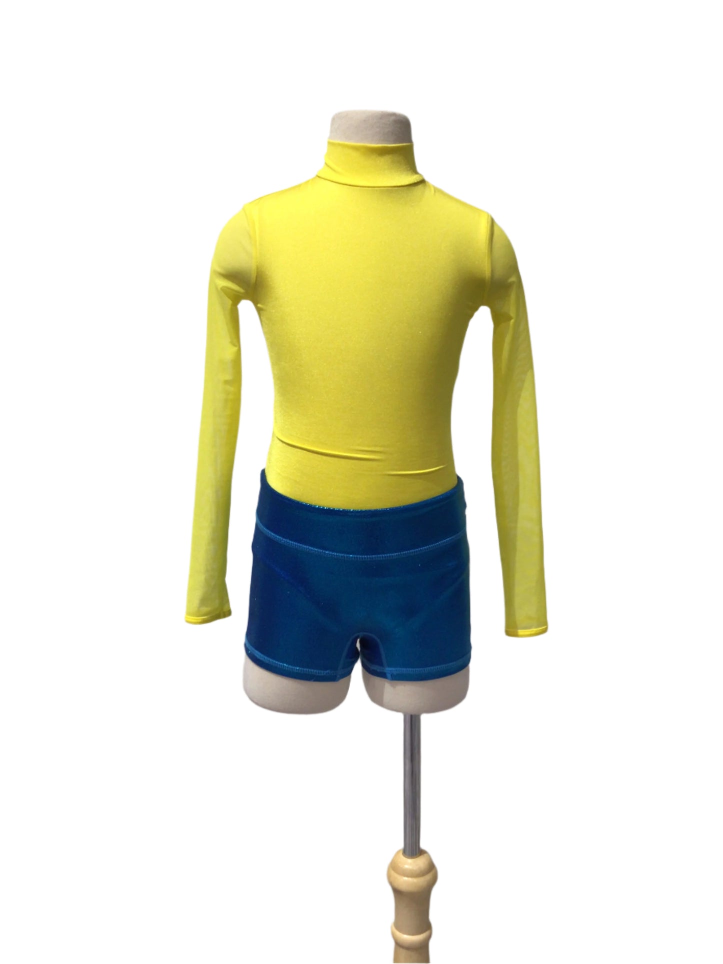 Yellow Long Sleeve Bodysuit with Blue Shorts