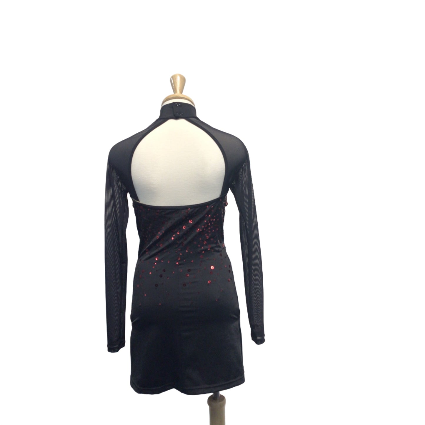 Black Long Sleeve Red Sparkle Dress