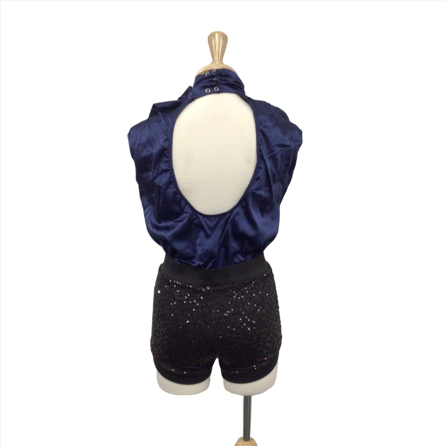 Navy and Black Satin and Sequin Romper