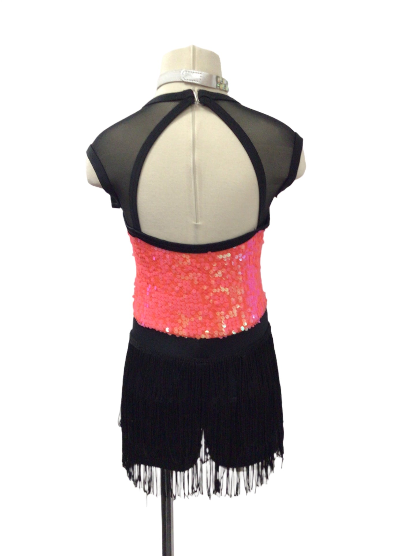 Neon Pink and Black Fringe Biketard