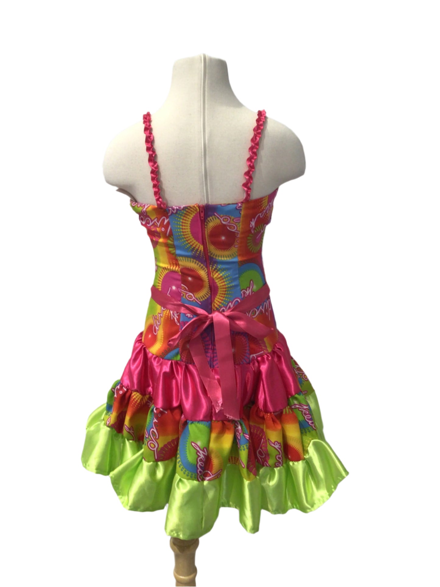 Pink, Blue and Green Short Ruffle Dress
