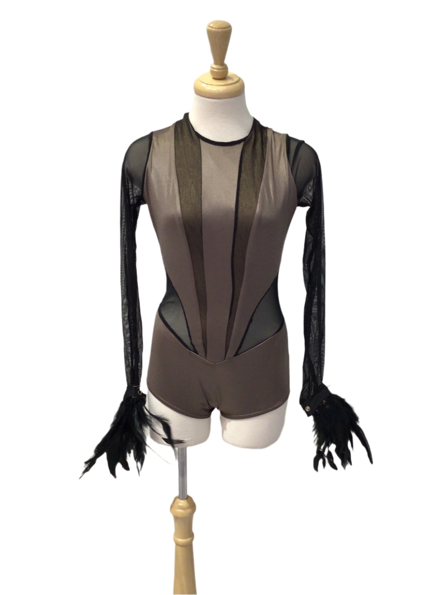 Black and Beige Long Sleeve Bodysuit