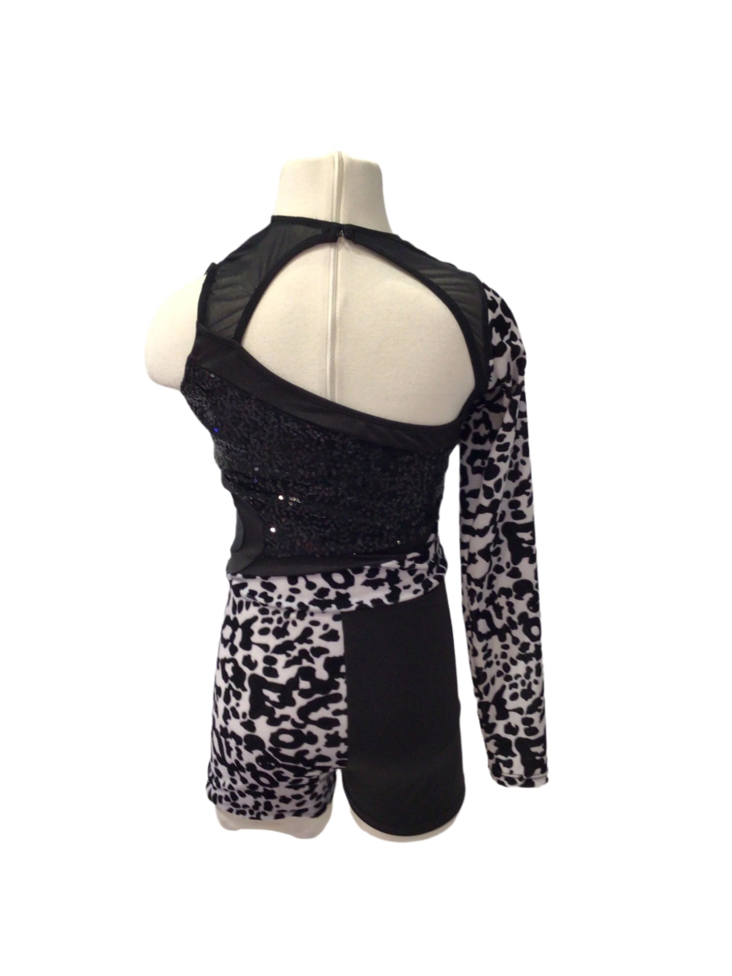 Black and White Leopard Biketard