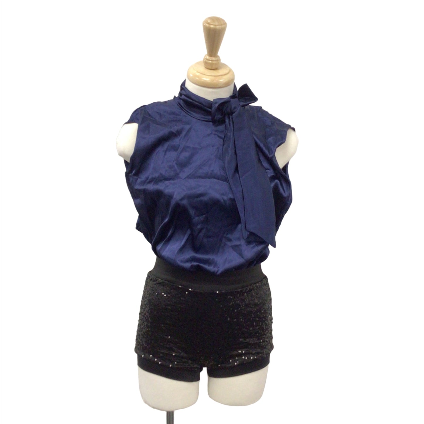 Navy and Black Satin and Sequin Romper