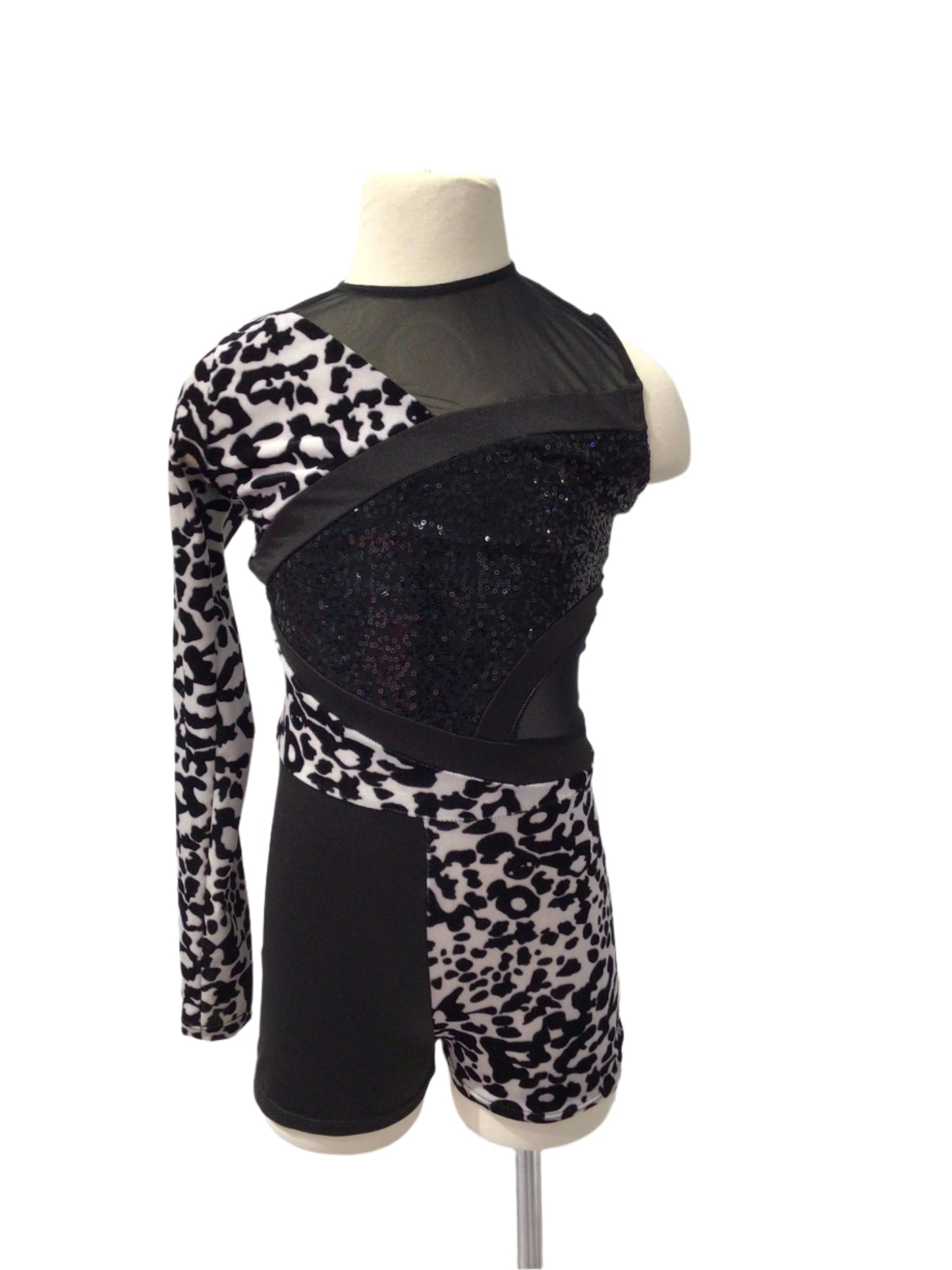 Black and White Leopard Biketard